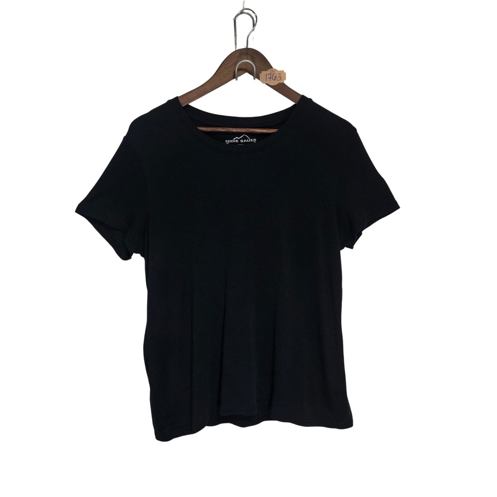 Eddie Bauer Womens XL Black Short Sleeve Crew Neck T-Shirt Solid Casual Tee